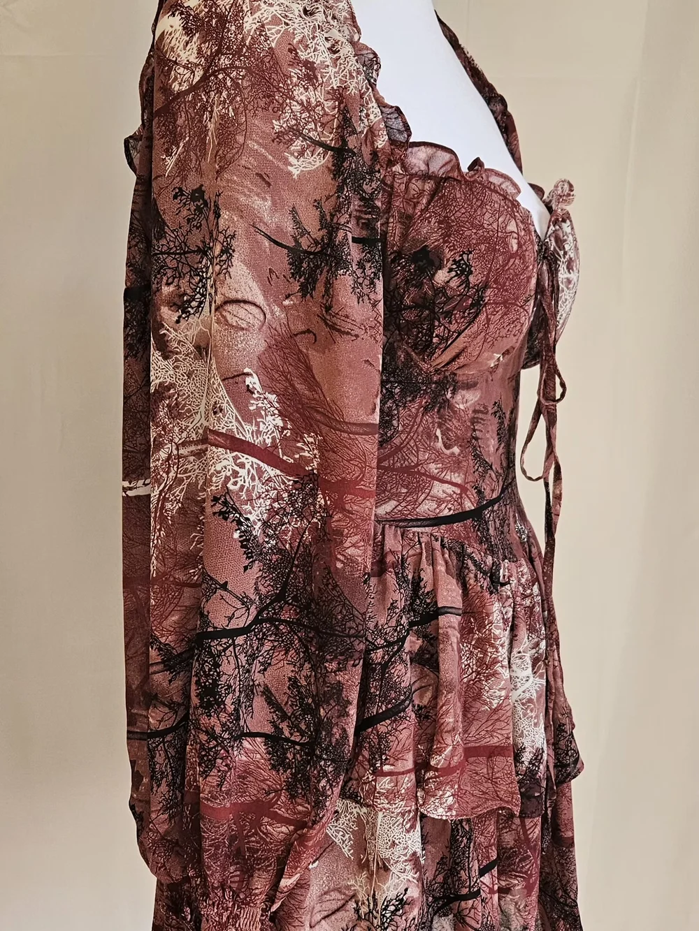 Cottagecore Forest Print Skort Romper Dress Long Sleeve Brown Size S/M NWT - Picture 6 of 14